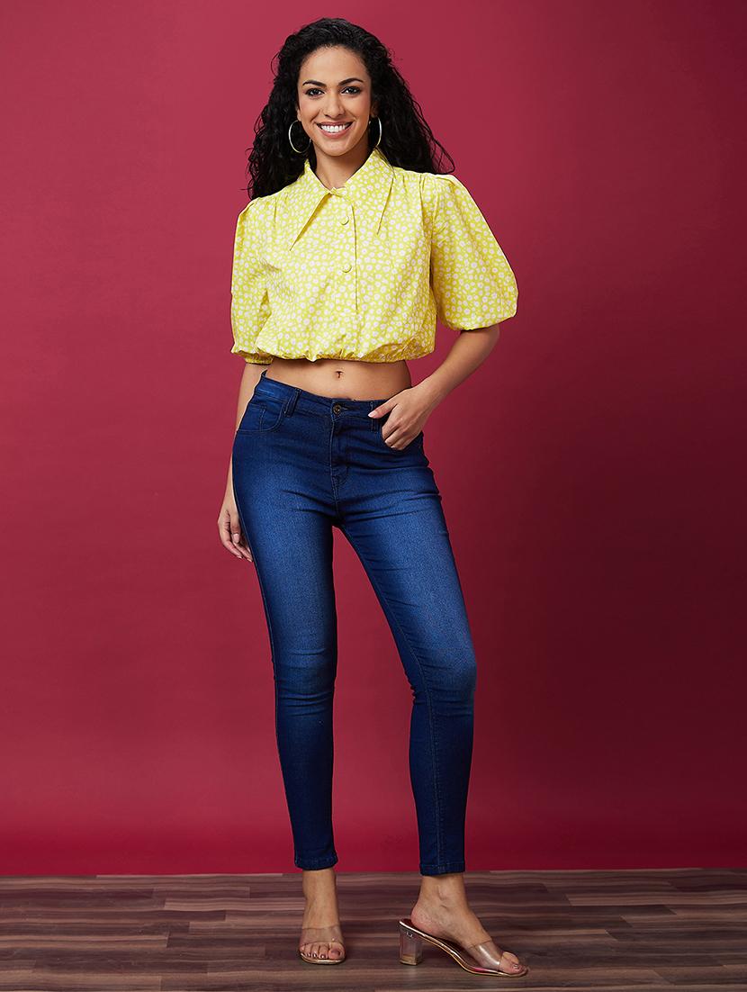 yellow floral printed crop top - 20534025 - Standard Image - 5