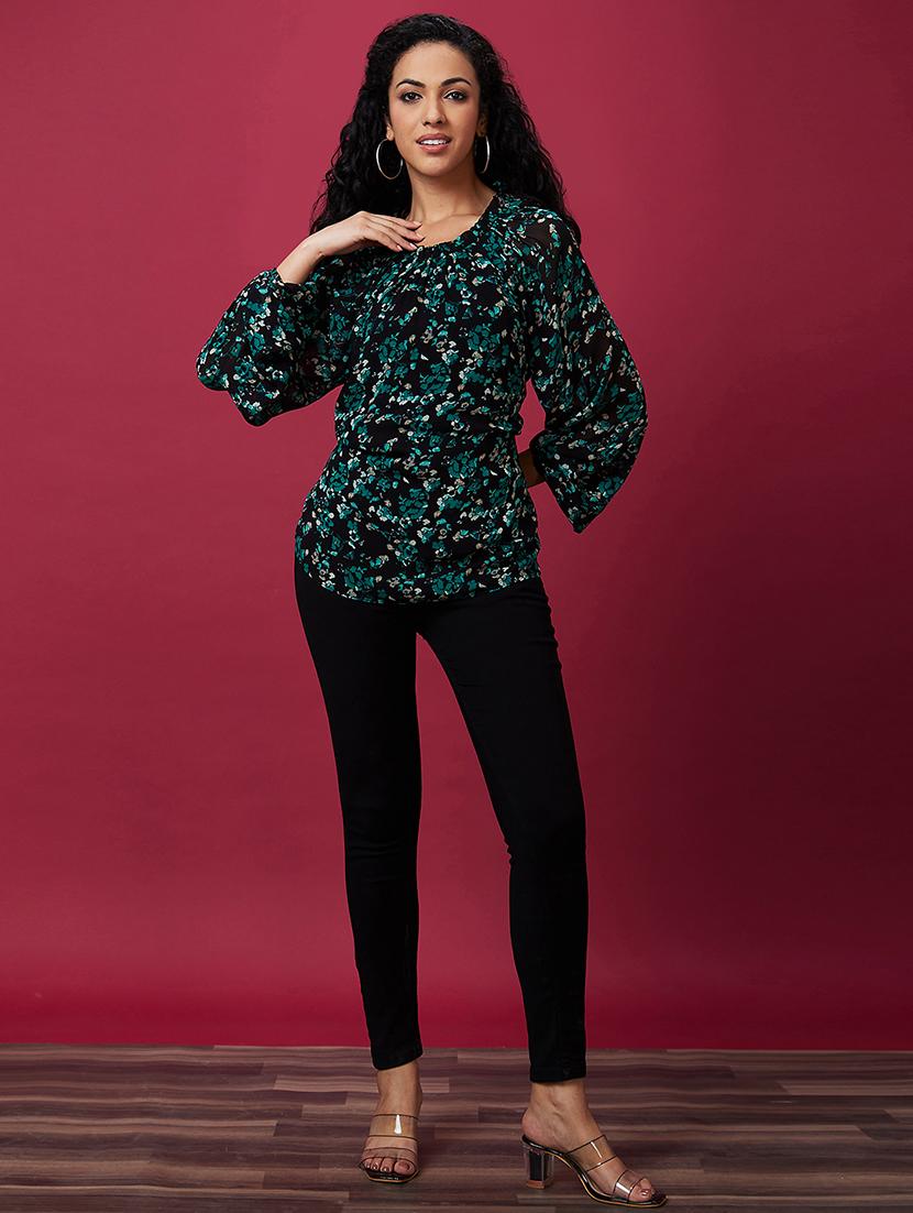 black floral printed regular top - 20534026 - Standard Image - 5