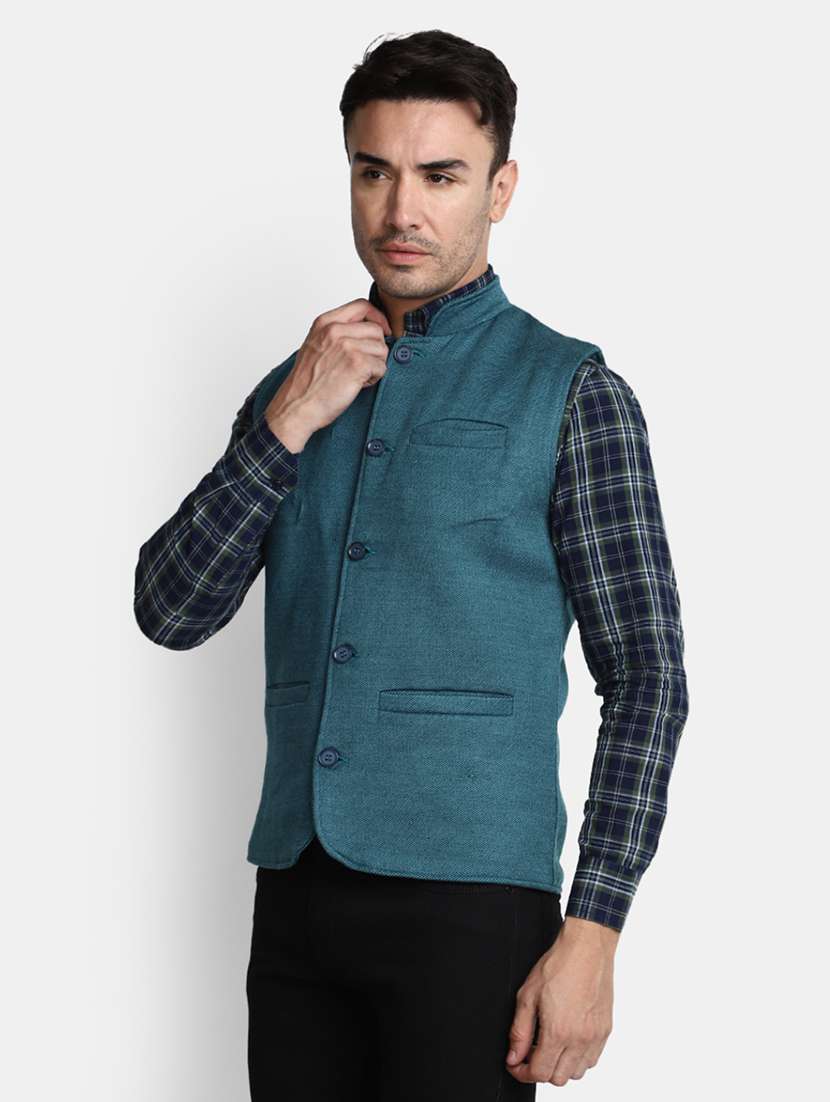 men solid mandarin neck nehru jacket