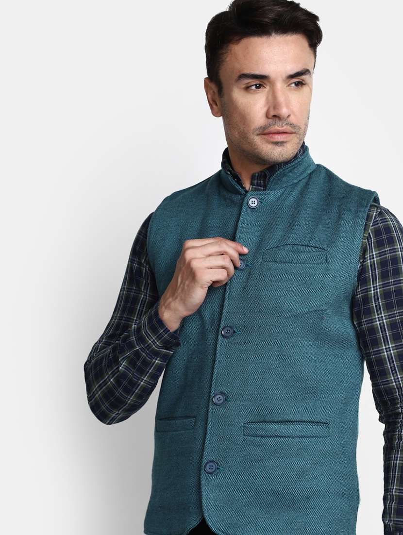 men solid mandarin neck nehru jacket - 20534055 -  Standard Image - 3