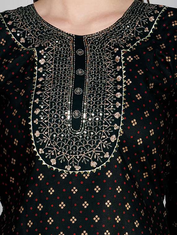 black cotton blend kurta pant set - 20534287 - Standard Image - 5