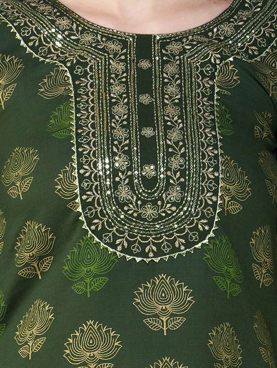 olive cotton blend kurta pant  set - 20534288 -  Standard Image - 5