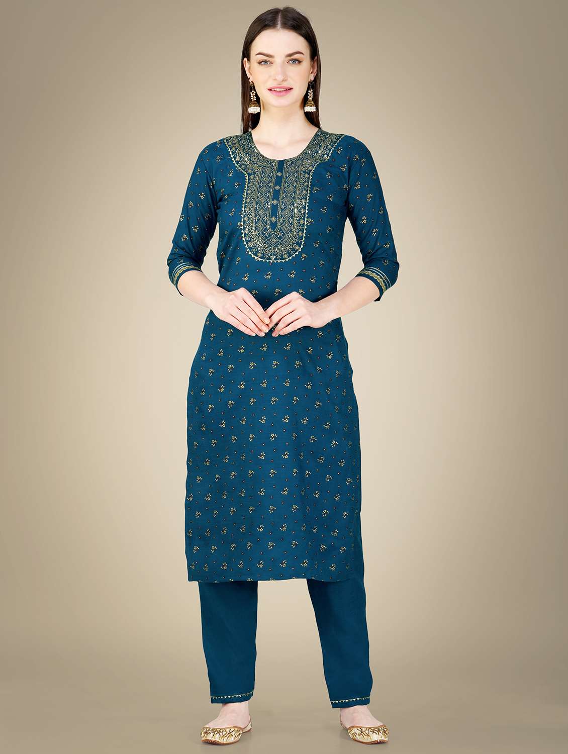 blue cotton blend kurta pant  set - 20534291 -  Zoom Image - 0