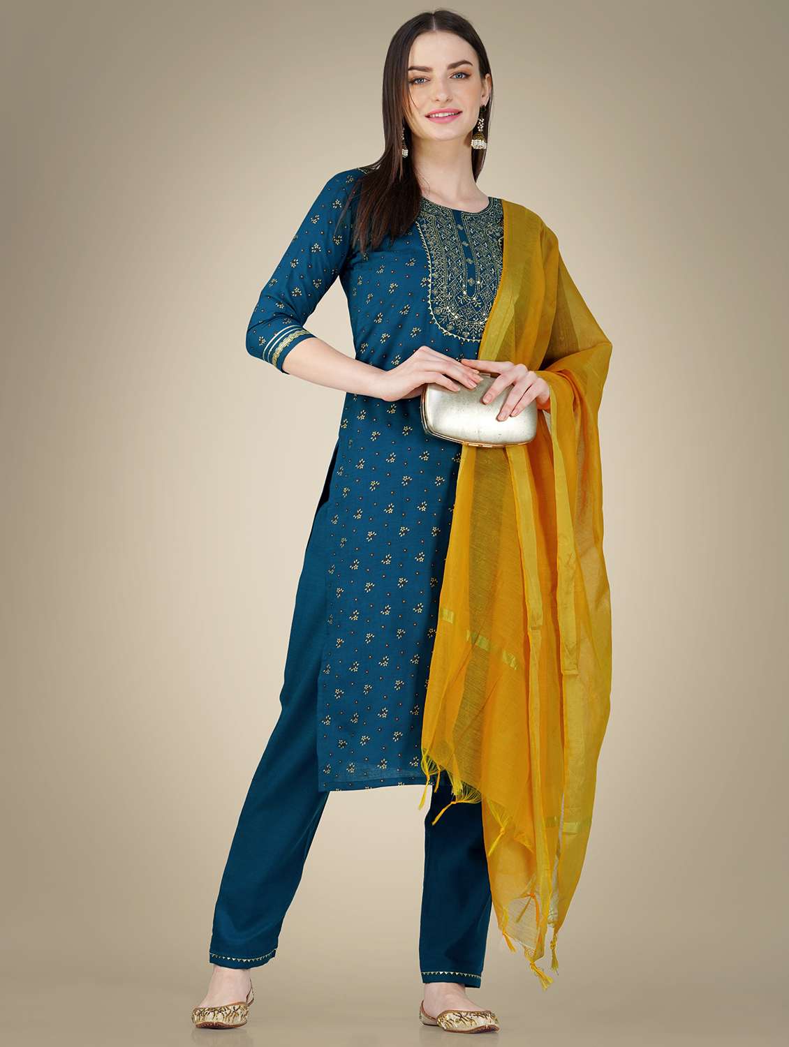 blue cotton blend kurta pant  set - 20534291 -  Standard Image - 3