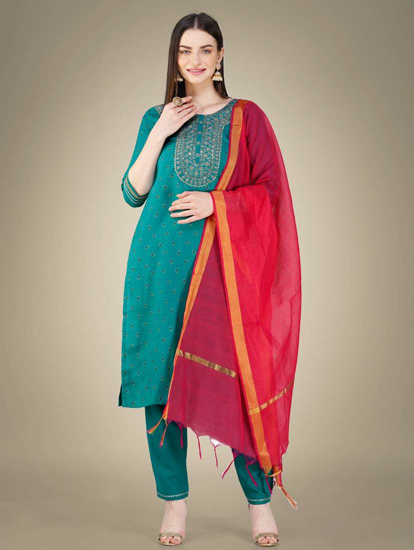 light blue cotton blend kurta pant  set - 20534294 -  Zoom Image - 0