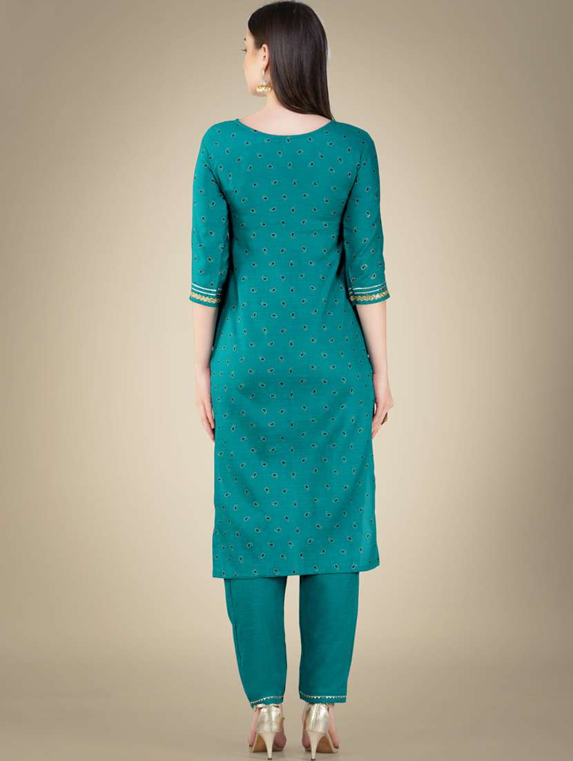 light blue cotton blend kurta pant set - 20534294 - Standard Image - 3