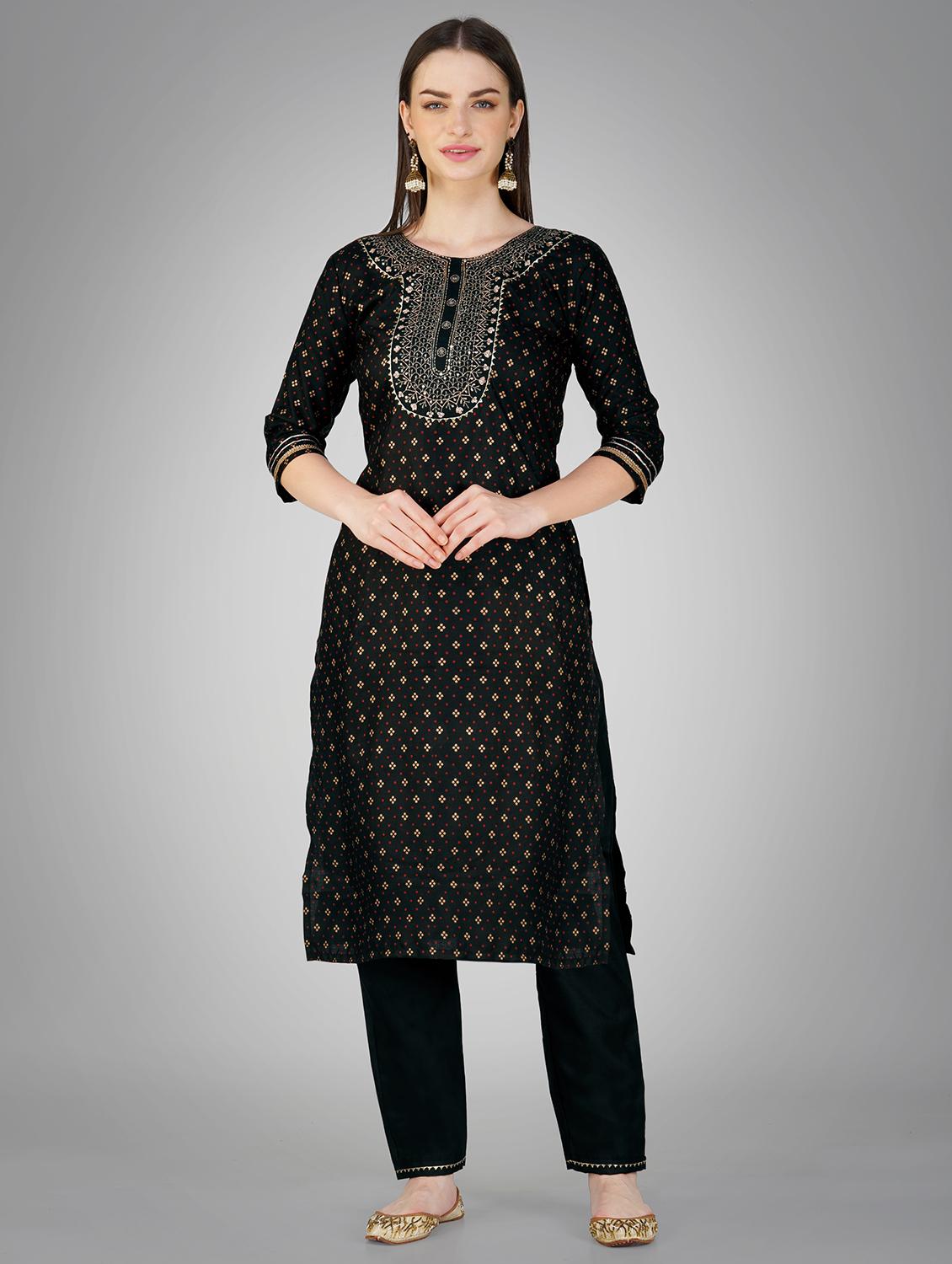black cotton blend kurta pant set - 20534297 - Zoom Image - 0