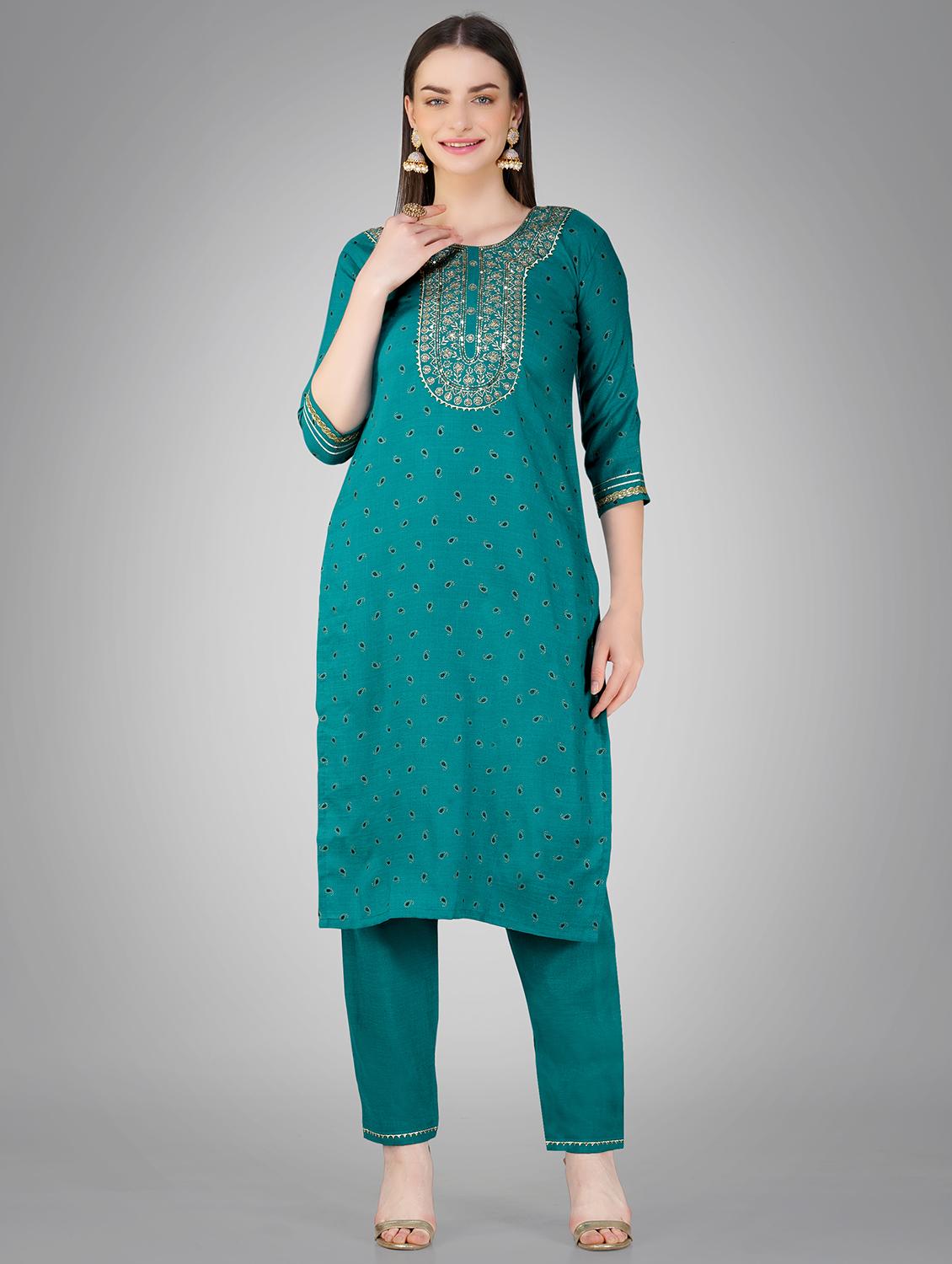 light blue cotton blend kurta pant set - 20534304 - Zoom Image - 0