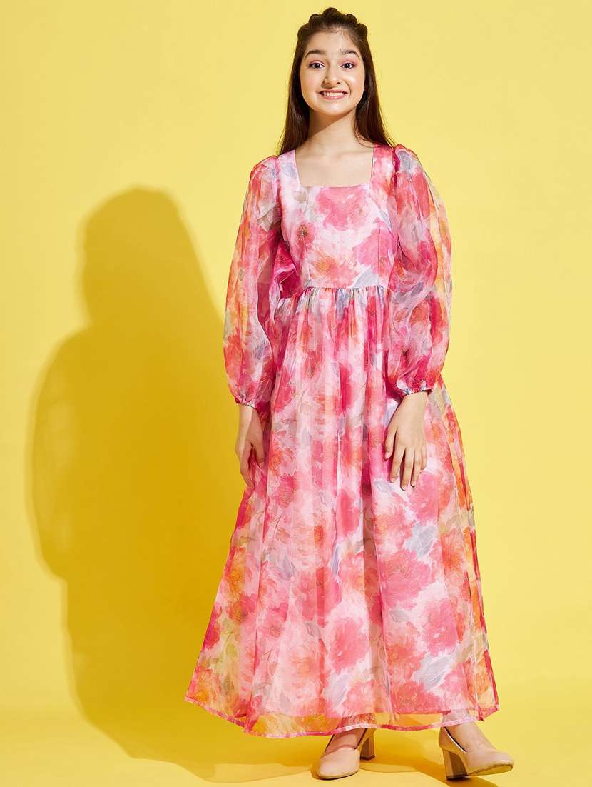 girls square neck bishop sleeve frock