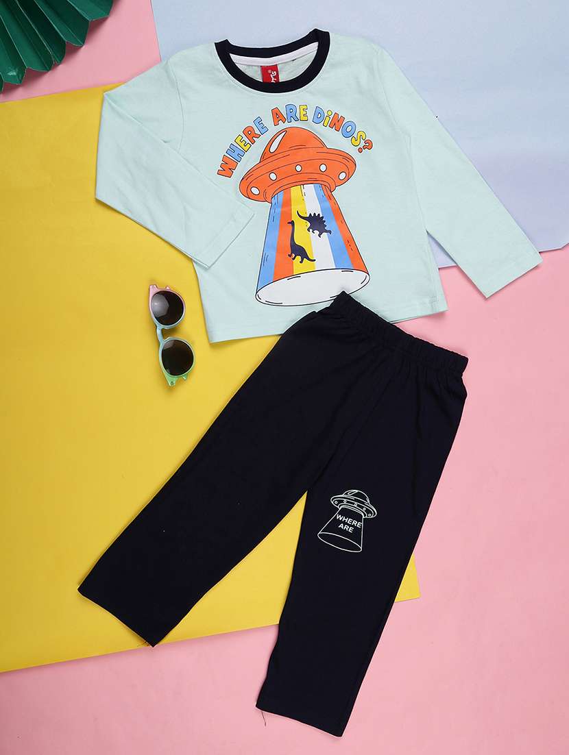 boys blue front graphic printed t-shirt & pyjama set - 20534501 -  Zoom Image - 0