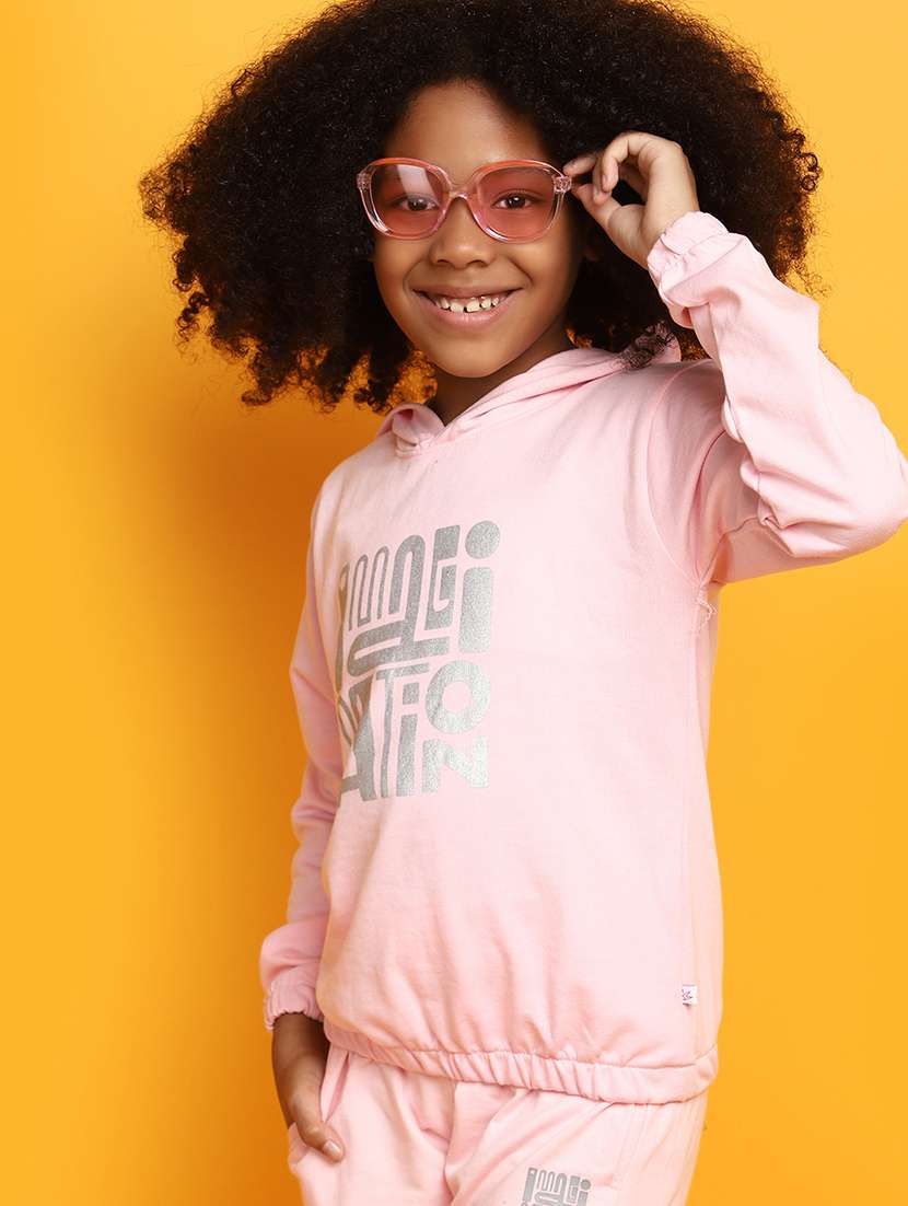 girls front typographic detailed hooded top & trouser set - 20534598 -  Standard Image - 3