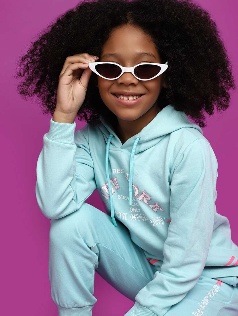 girls front typographic print hooded top & trouser set - 20534619 -  Standard Image - 3