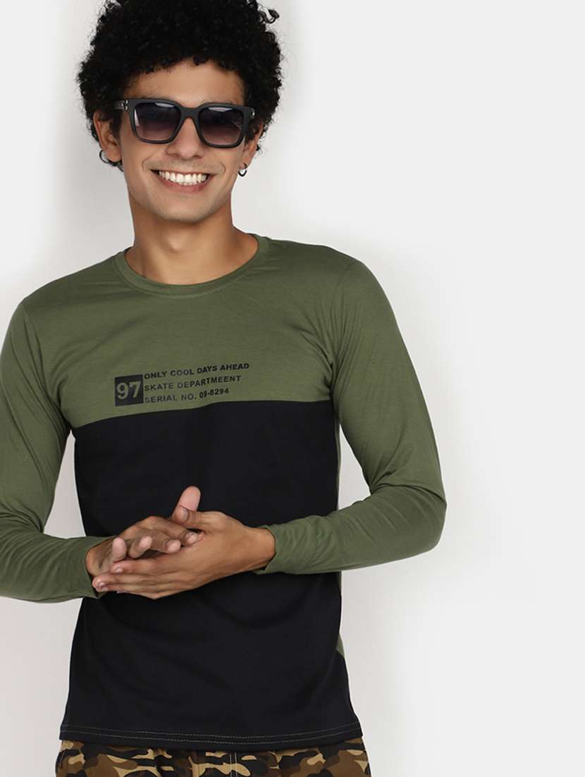 men olive & black color blocked t-shirt - 20534843 -  Standard Image - 3