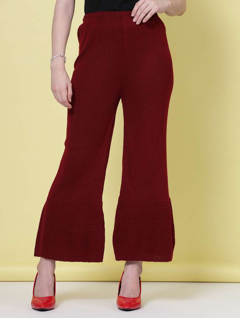 women maroon wool straight palazzo