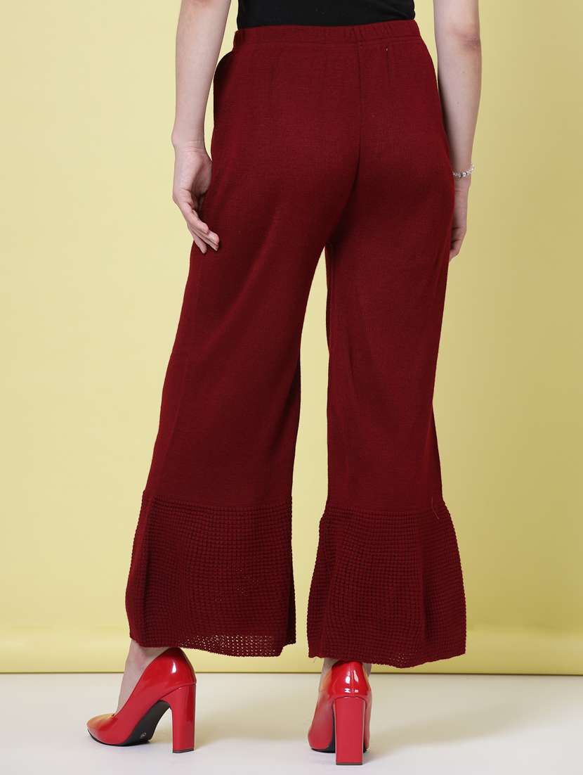 women maroon wool straight palazzo - 20535185 -  Standard Image - 3