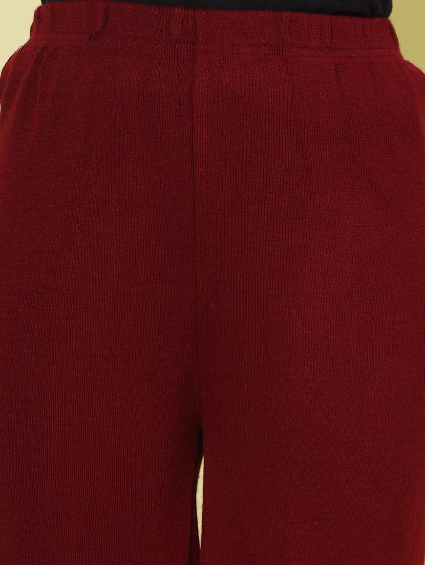 women maroon wool straight palazzo - 20535185 -  Standard Image - 5