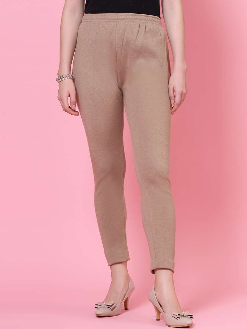women beige woolen legging