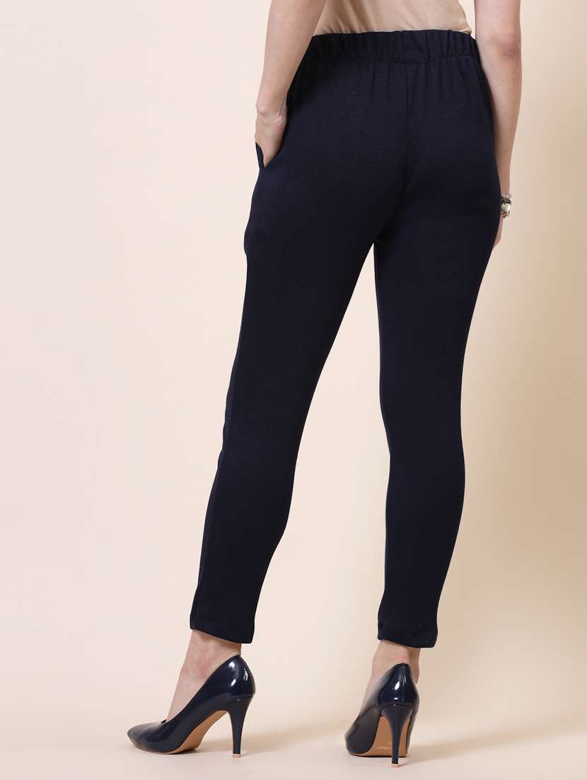 women navy blue wool flat front trouser - 20535210 -  Standard Image - 3