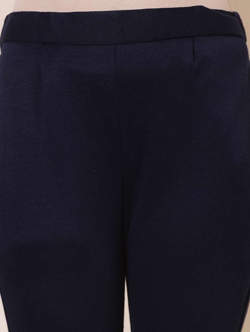 women navy blue wool flat front trouser - 20535210 -  Standard Image - 5
