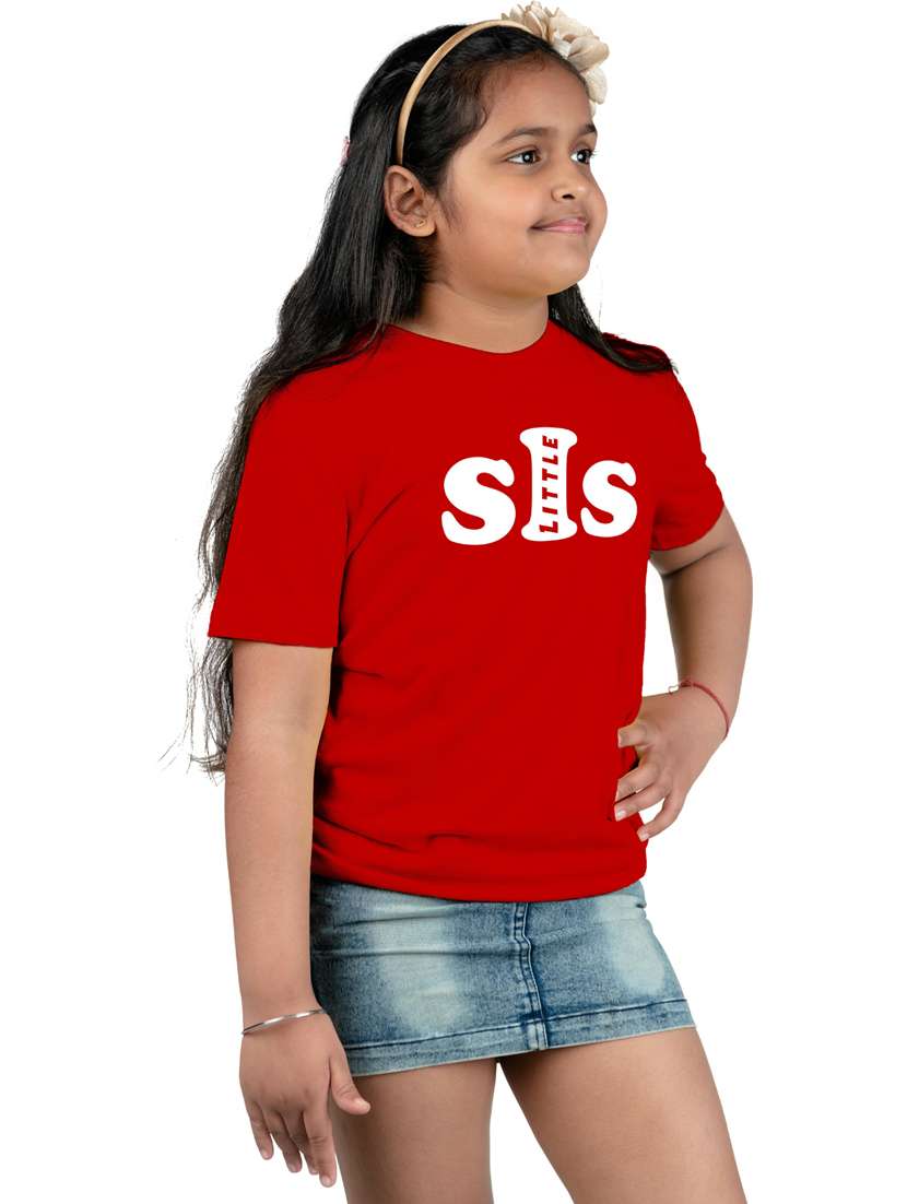 girls red chest typography tee