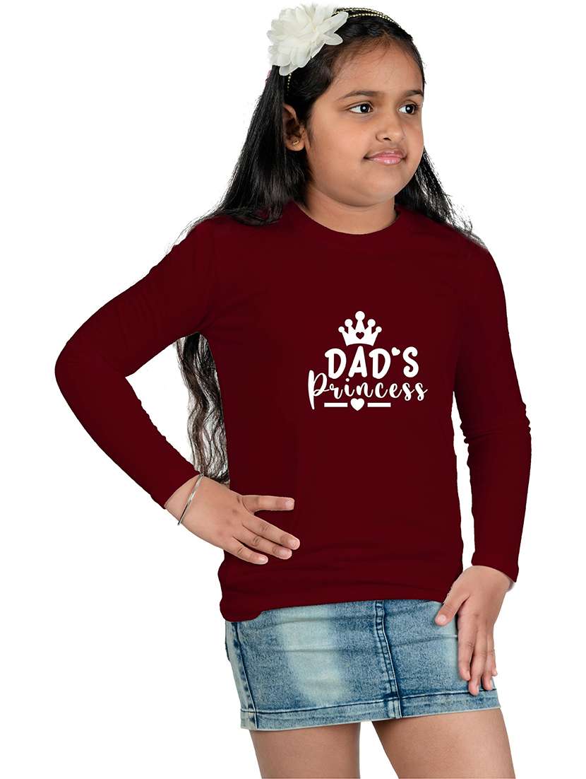 girls maroon chest typography tee