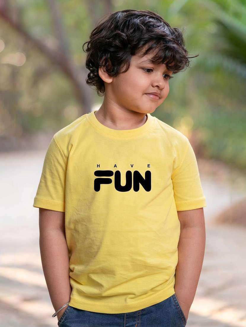 kids unisex yellow typographic tee