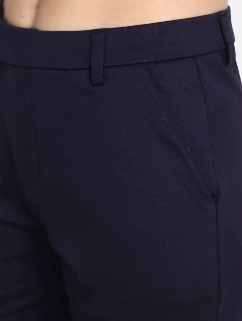 women solid navy blue flat front trouser - 20536304 -  Standard Image - 5