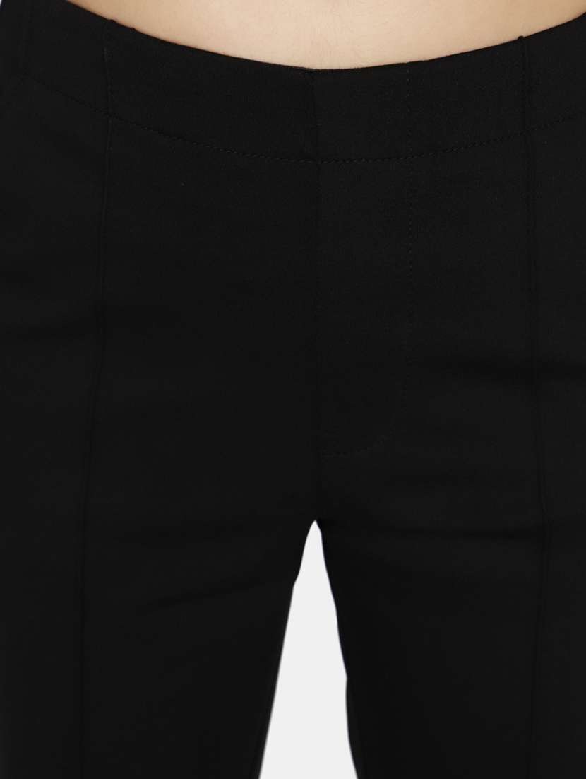 women solid black flat front trouser - 20536308 -  Standard Image - 5