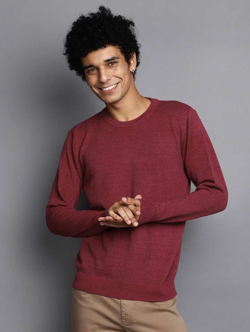 men solid crew neck pullover