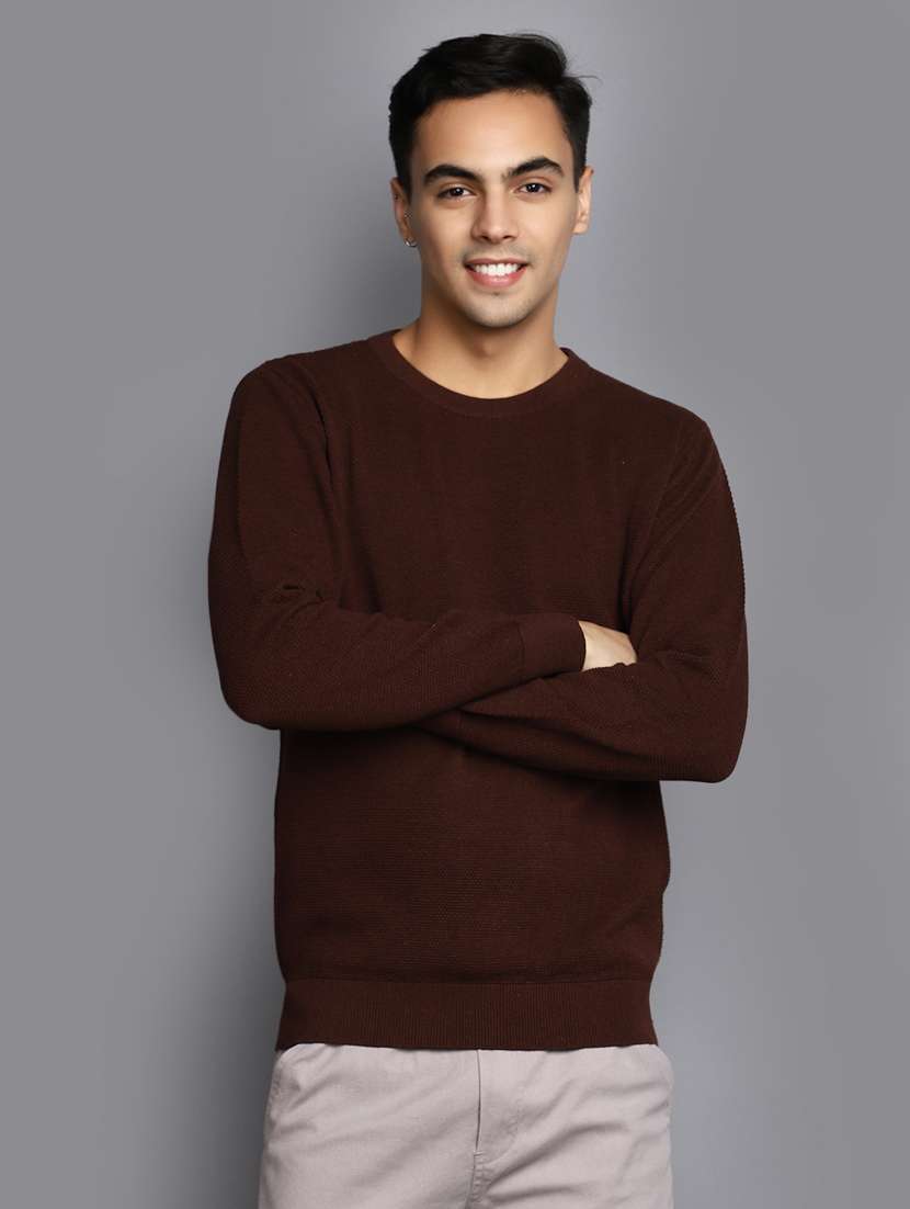 men solid crew neck pullover