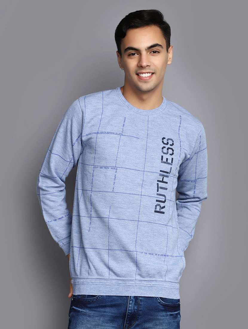 men blue typographic pullover