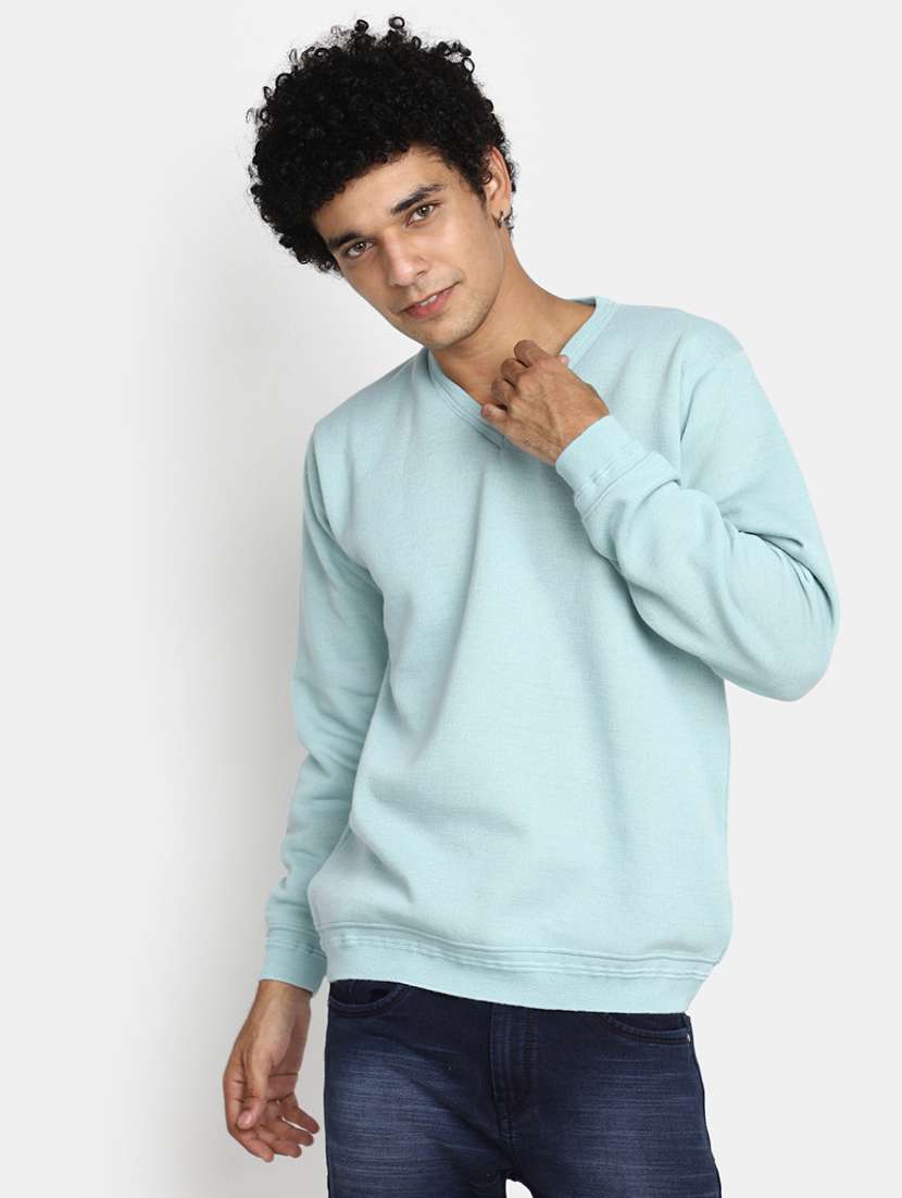 men solid v neck pullover