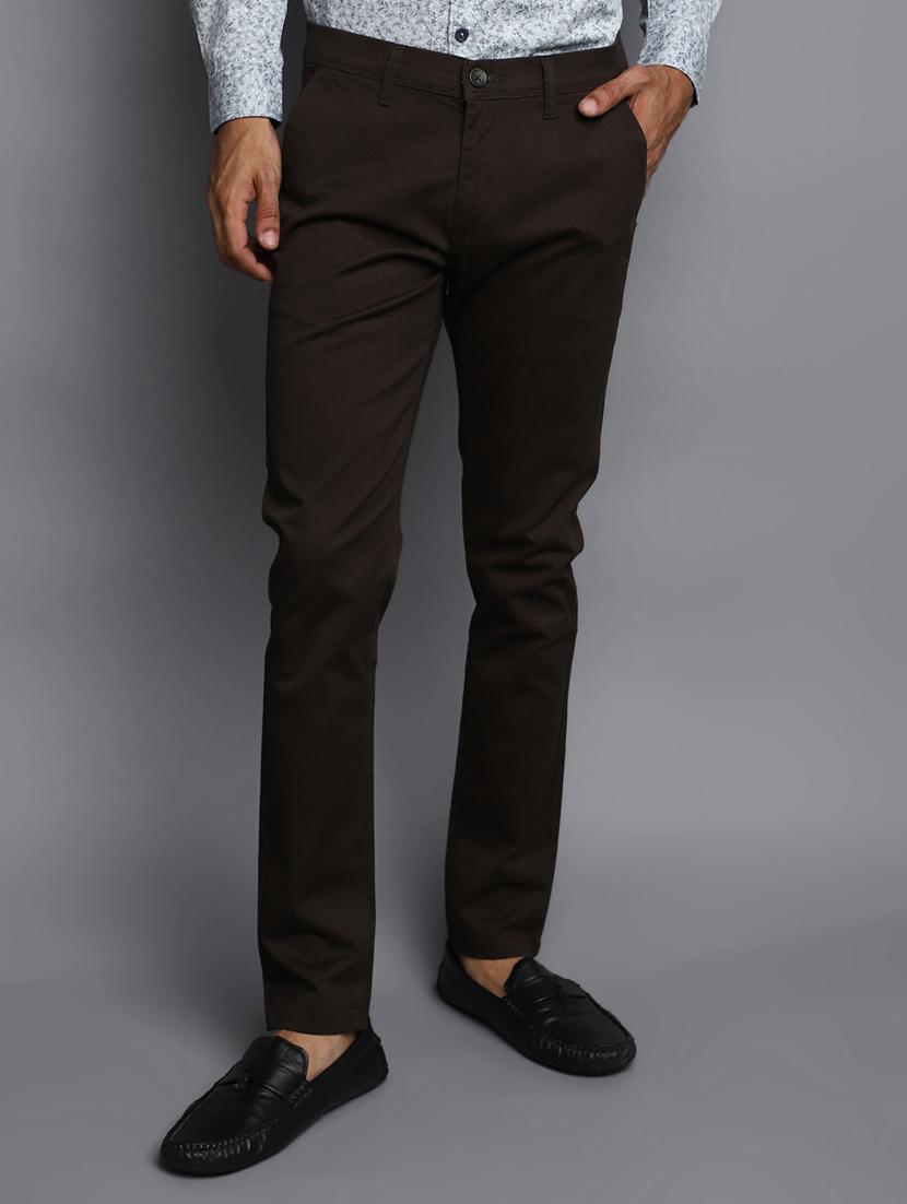 men dark brown cotton chino trouser - 20536627 -  Zoom Image - 0