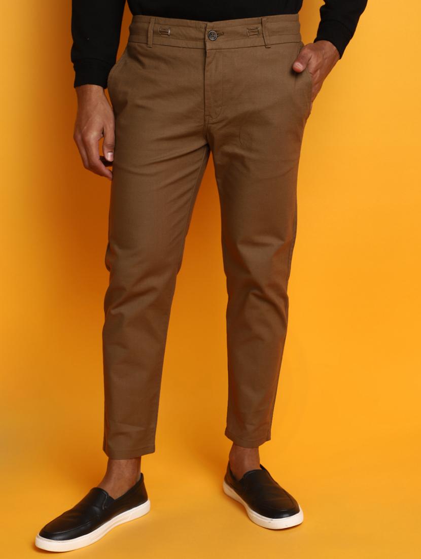 men mid rise solid chinos casual trouser