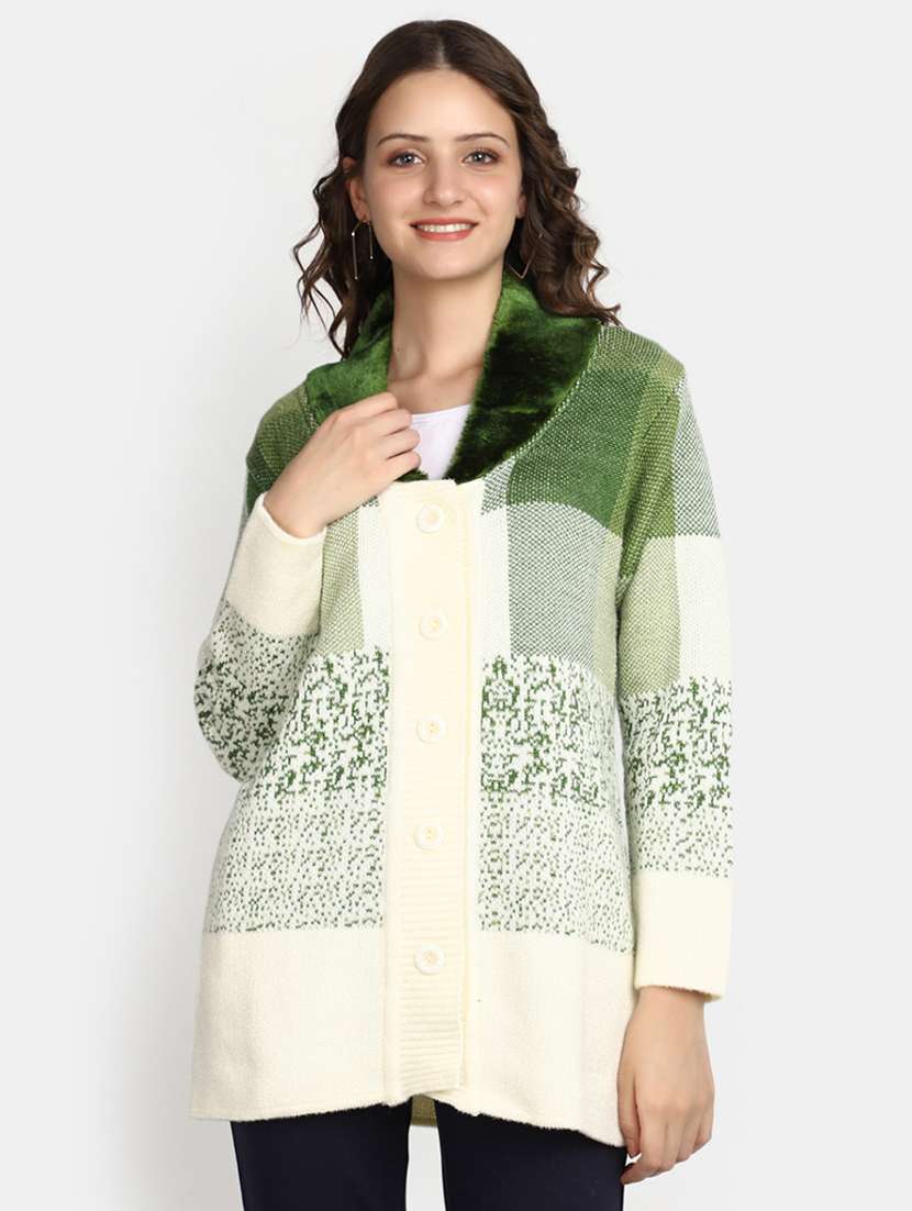 women long sleeved color block cardigan