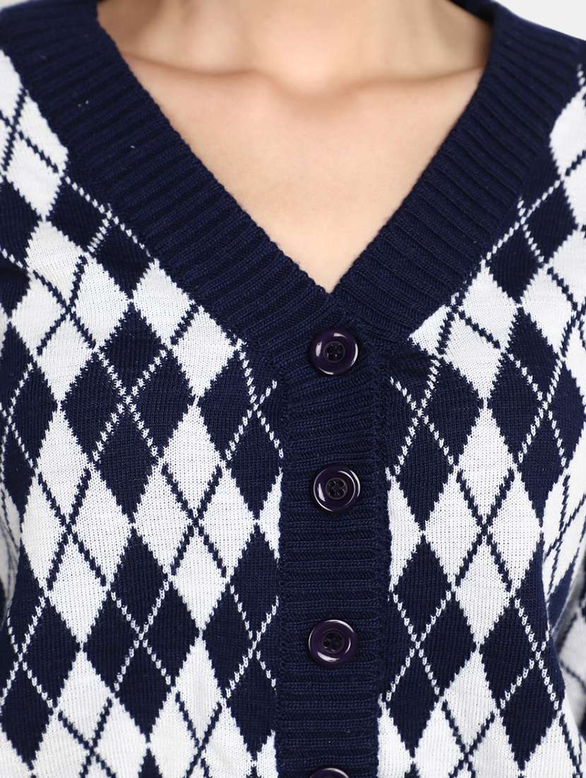 v-neck navy blue acrylic cardigan - 20536699 -  Standard Image - 5