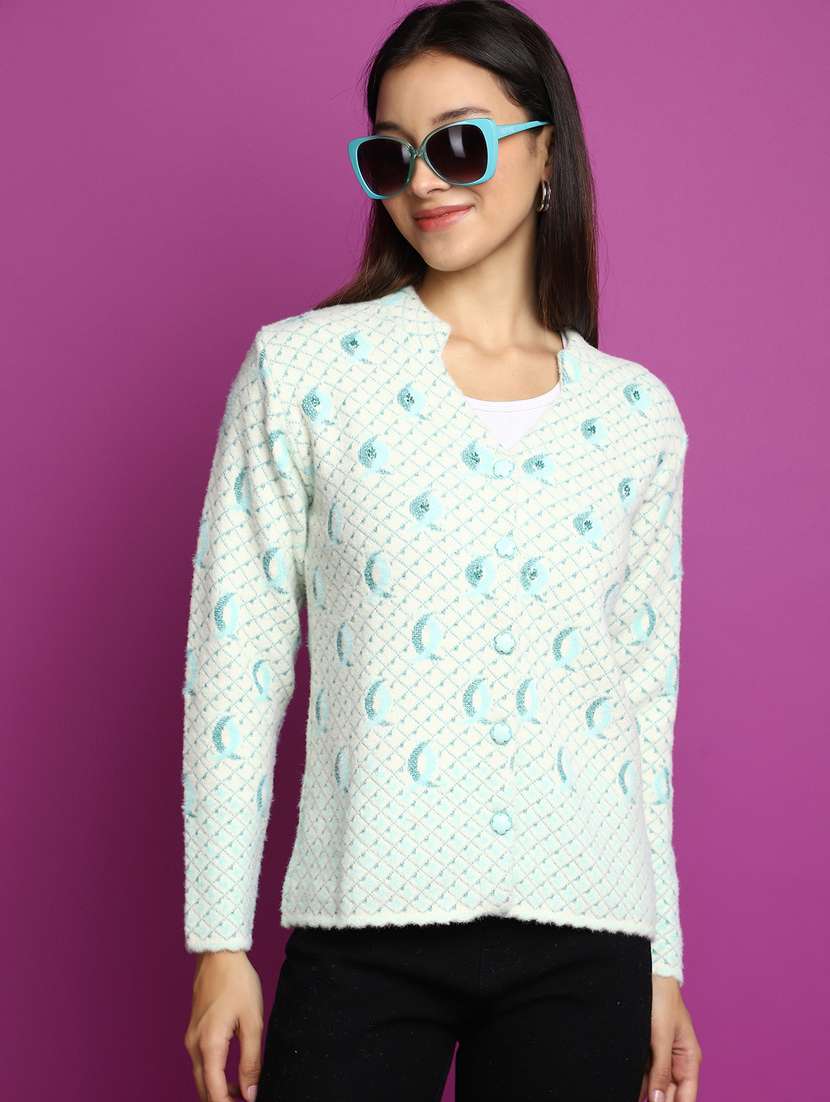 women long sleeved self design cardigan - 20536709 -  Standard Image - 3