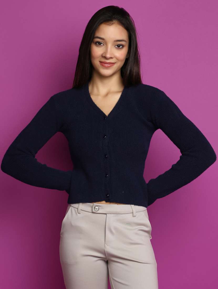 women solid long sleeves cardigan