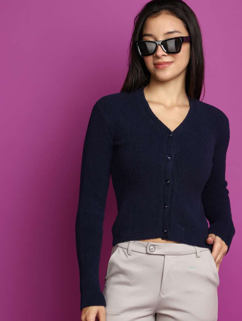 women solid long sleeves cardigan - 20536728 -  Standard Image - 3