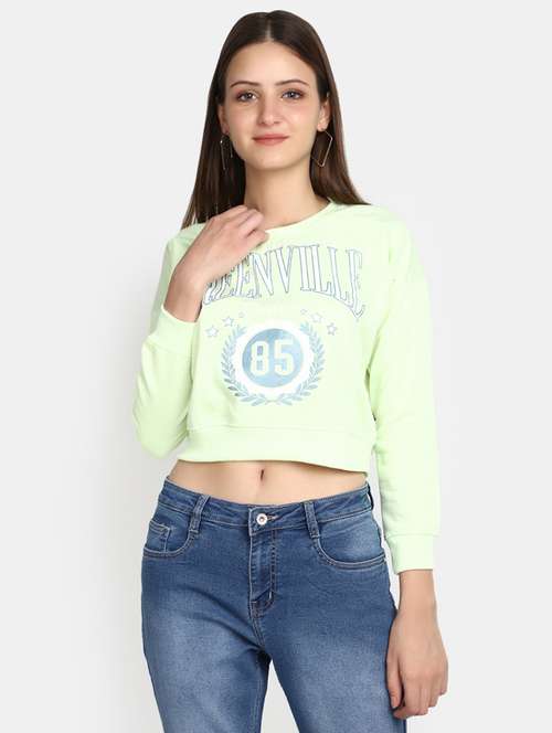 women round neck front printed cropped sweatshirt - 20537561 -  Standard Image - 0