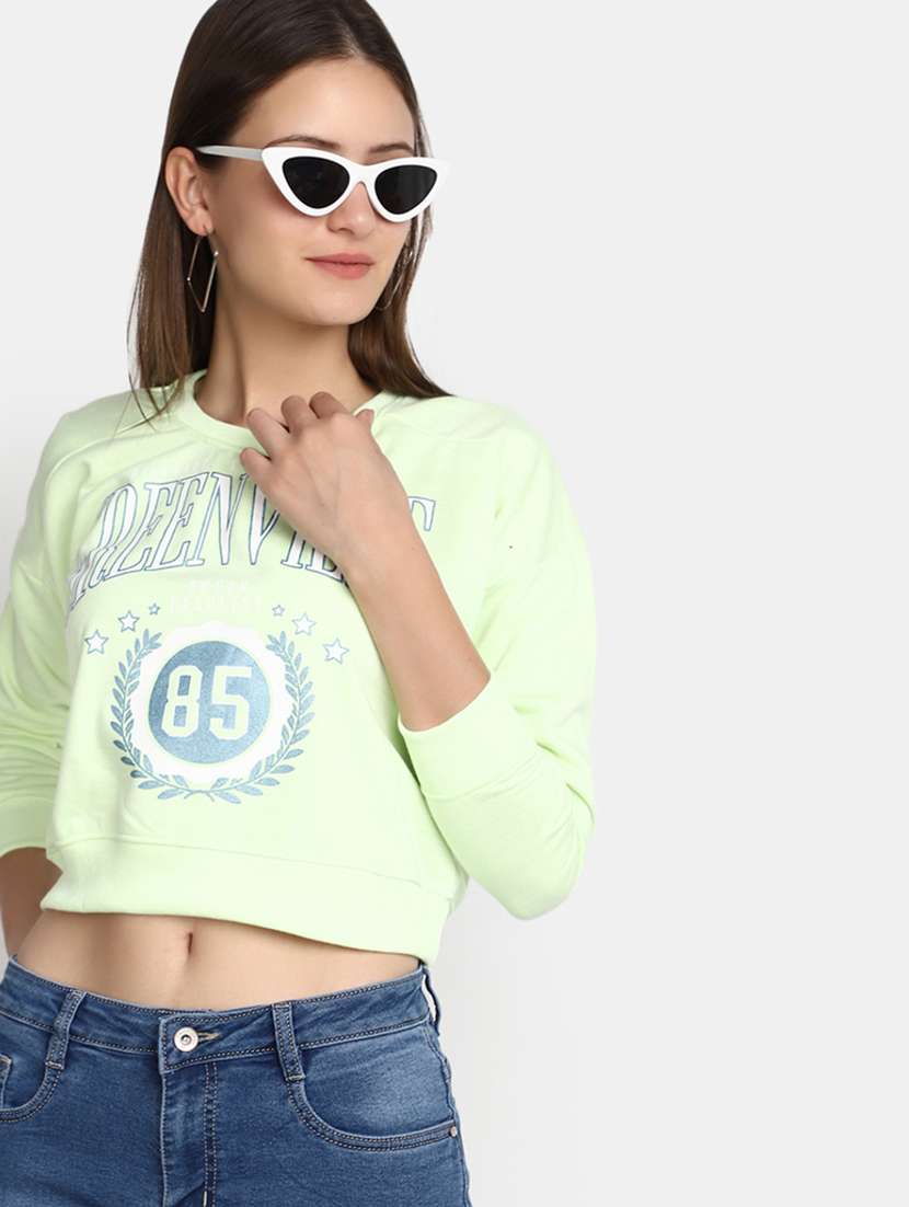 women round neck front printed cropped sweatshirt - 20537561 -  Standard Image - 3