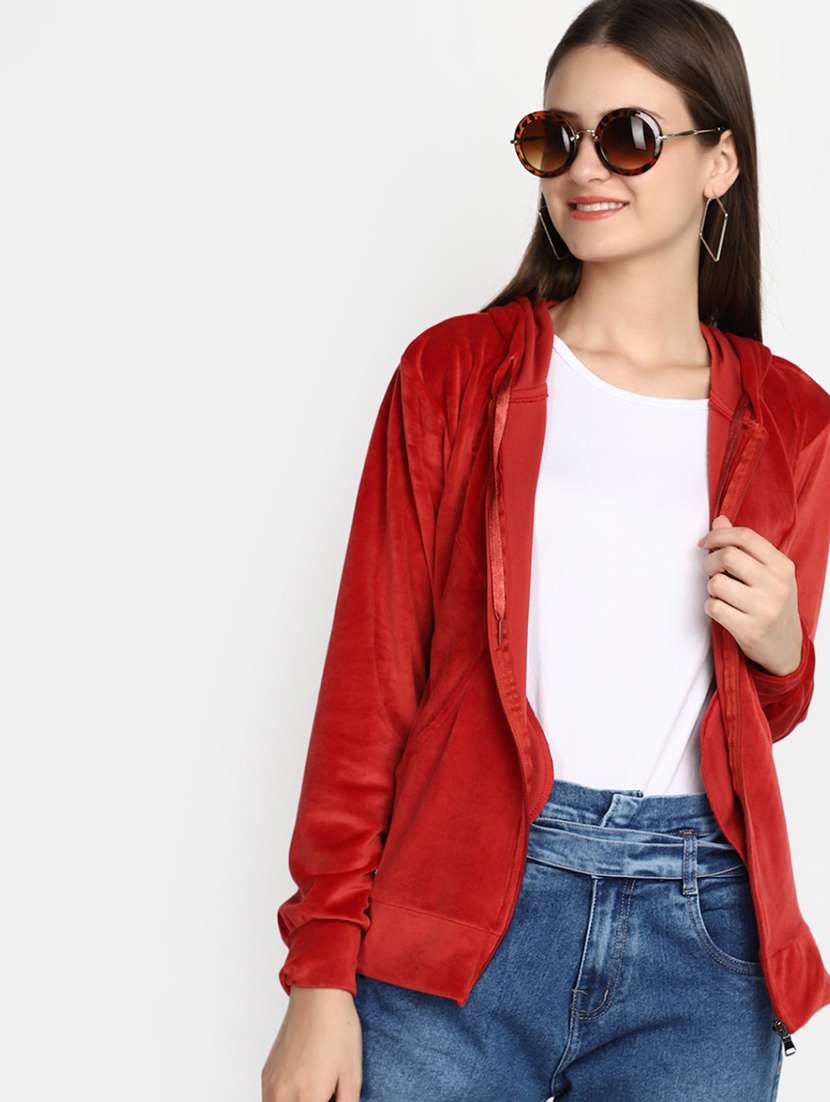 women red zipper hooded sweatshirt - 20537572 -  Standard Image - 3