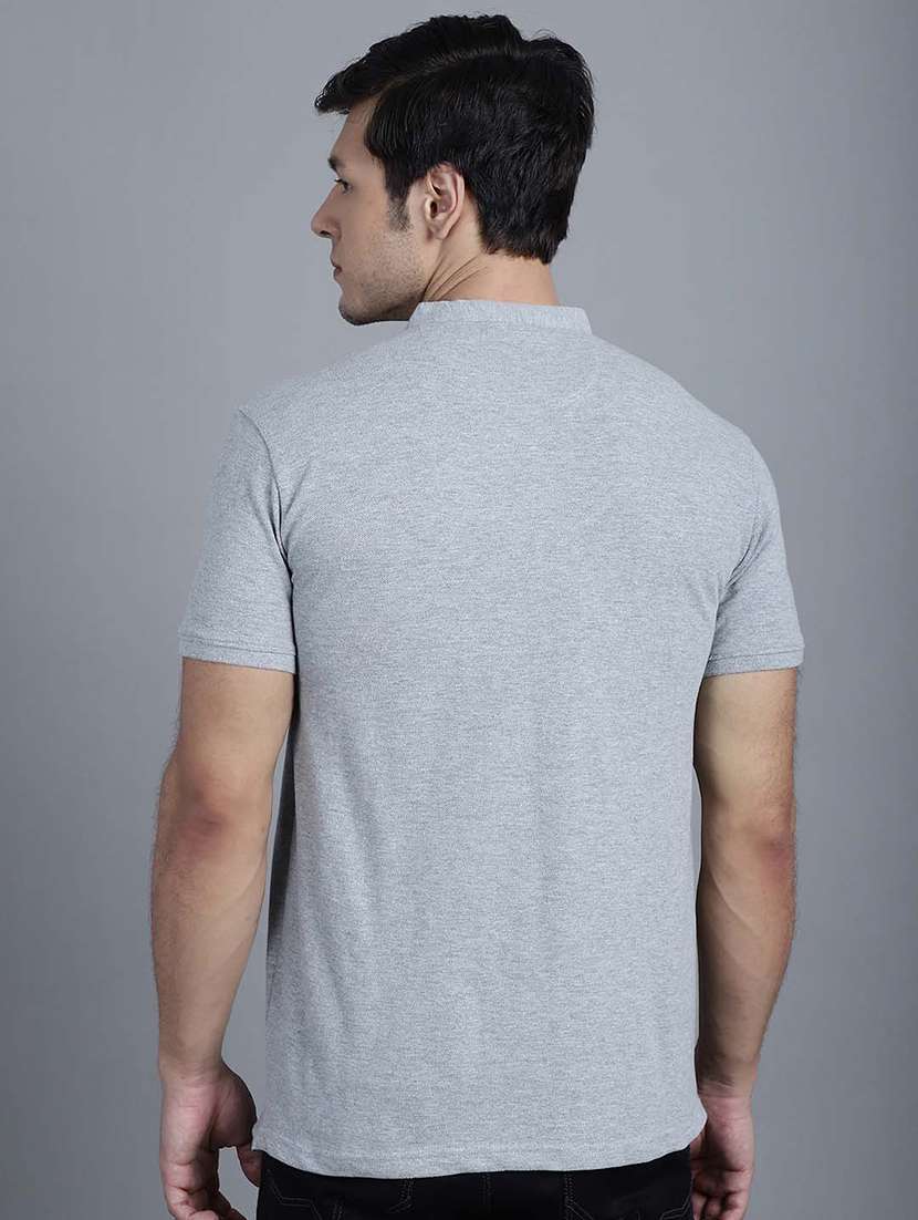 men grey melange cotton slim fit t-shirt - 20537846 -  Standard Image - 3