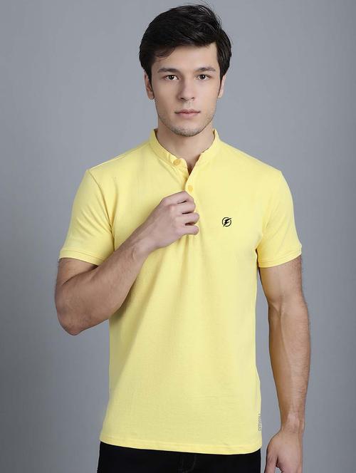 men solid lemon sherbet cotton slim fit t-shirt - 20537847 - Standard Image - 0