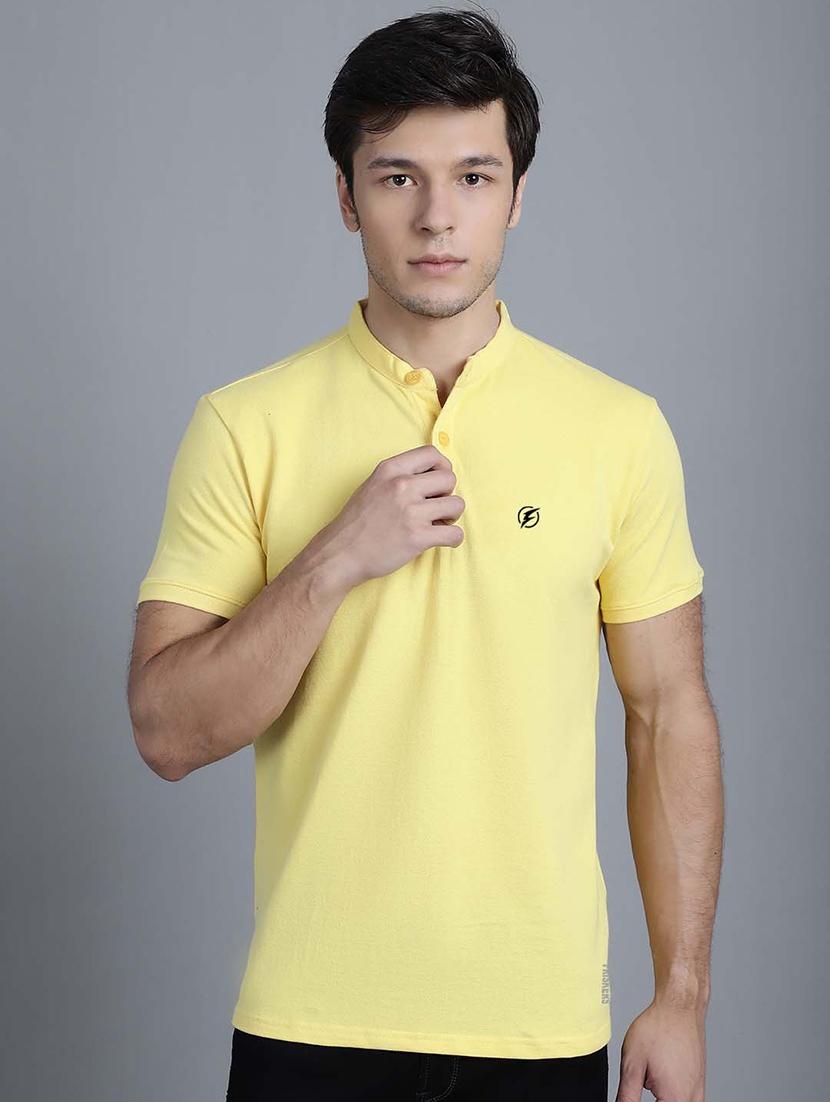 men solid lemon sherbet cotton slim fit t-shirt - 20537847 - Zoom Image - 0