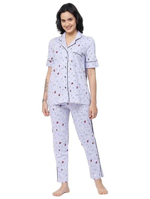lavender cotton nightwear set - 20537897 - Standard Image - 0