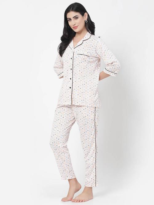 white cotton blend nightwear set - 20537939 - Standard Image - 0