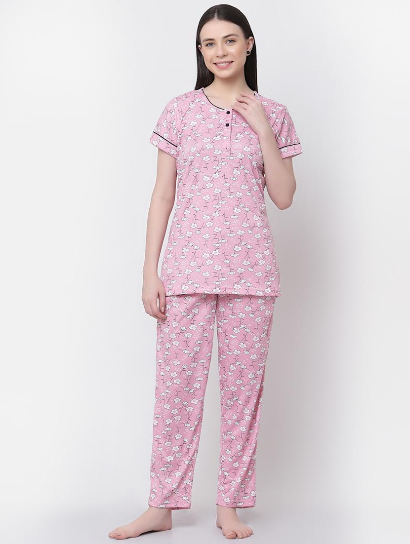 rosewater pink cotton blend nightwear set - 20537976 - Zoom Image - 0