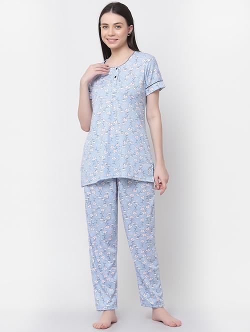 light blue cotton blend nightwear set - 20537977 - Standard Image - 0