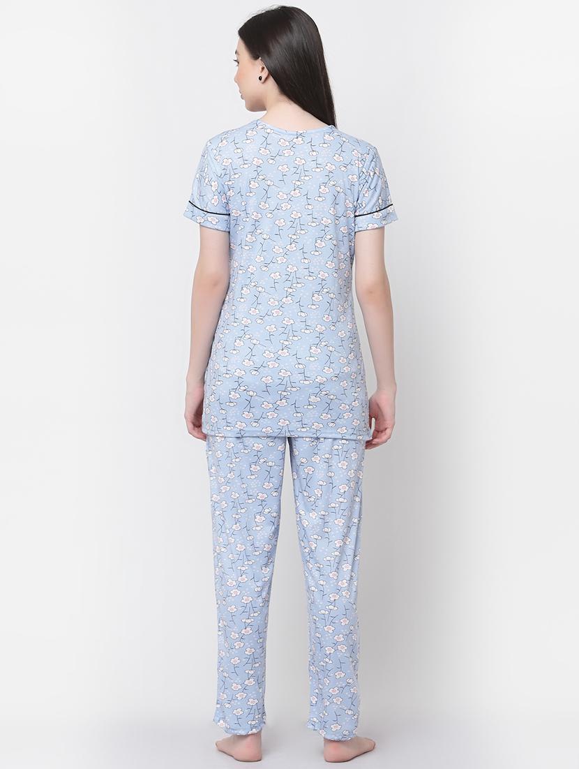 light blue cotton blend nightwear set - 20537977 - Standard Image - 3